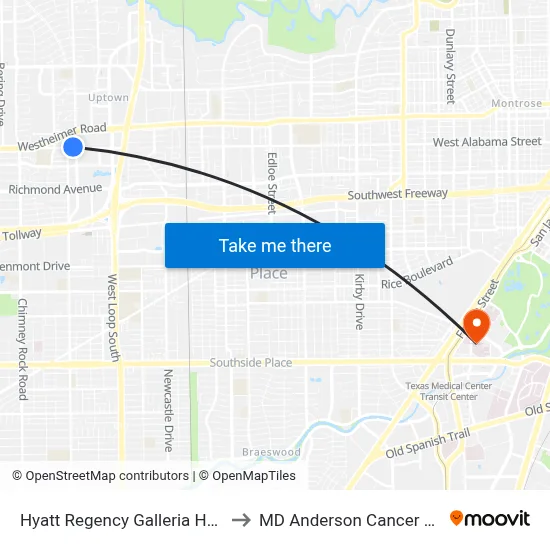 Hyatt Regency Galleria Houston to MD Anderson Cancer Center map