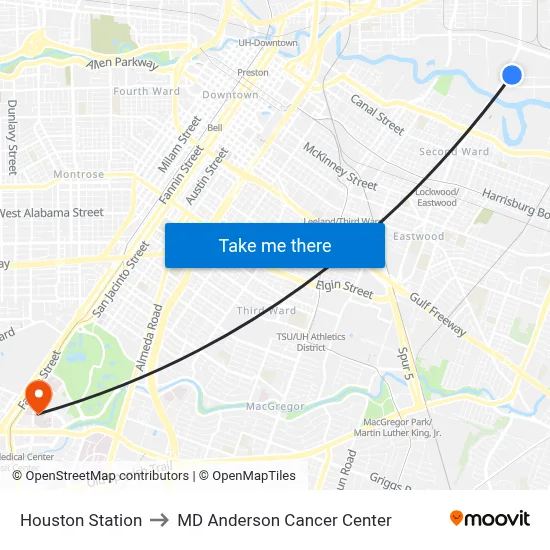 Houston Station to MD Anderson Cancer Center map