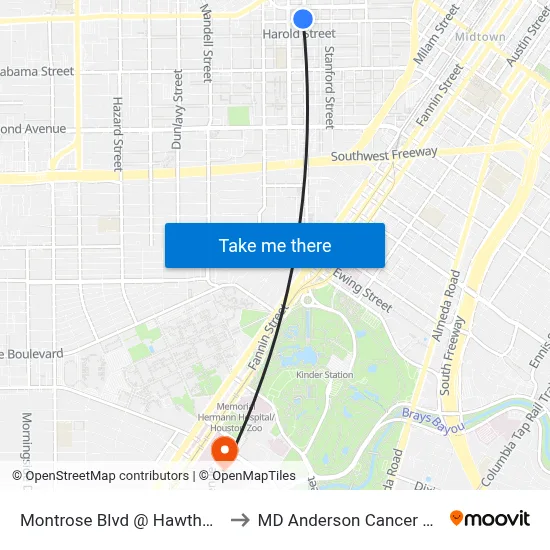 Montrose Blvd @ Hawthorne St to MD Anderson Cancer Center map