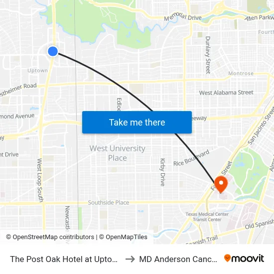 The Post Oak Hotel at Uptown Houston to MD Anderson Cancer Center map