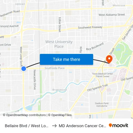 Bellaire Blvd / West Loop S to MD Anderson Cancer Center map