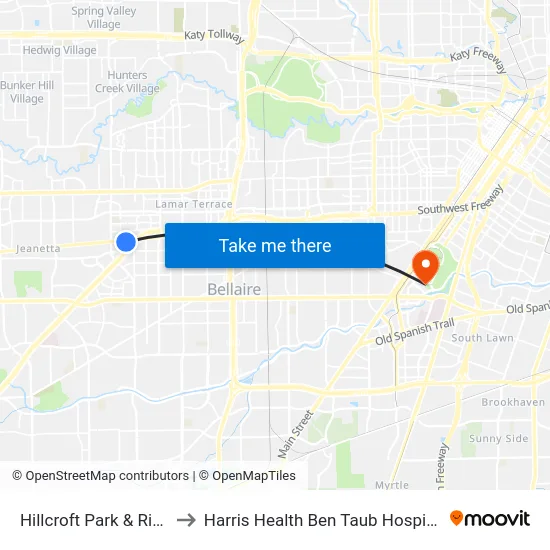 Hillcroft Park & Ride to Harris Health Ben Taub Hospital map