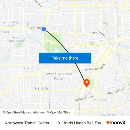 Northwest Transit Center - Platform 2 to Harris Health Ben Taub Hospital map