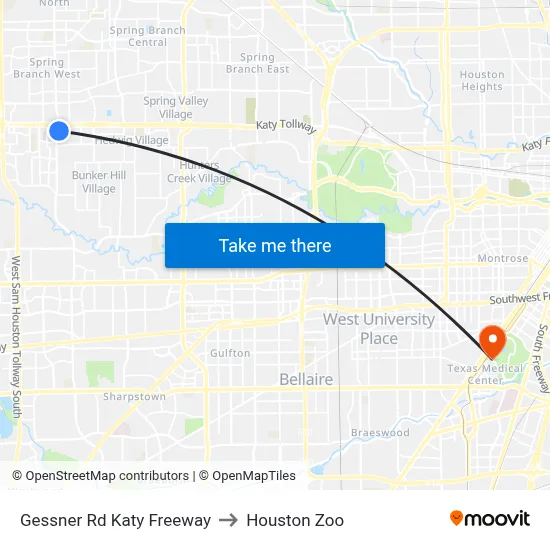 Gessner Rd Katy Freeway to Houston Zoo map