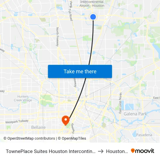 TownePlace Suites Houston Intercontinental Airport to Houston Zoo map