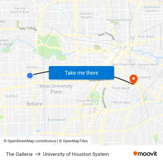 The Galleria to University of Houston System map