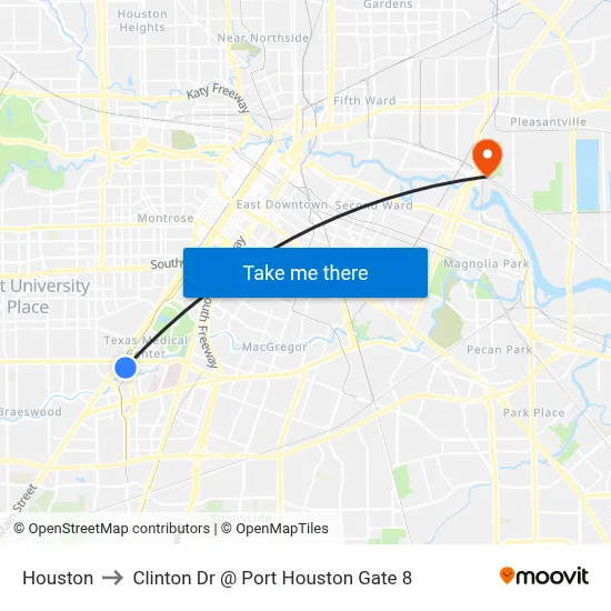 Houston to Clinton Dr @ Port Houston Gate 8 map