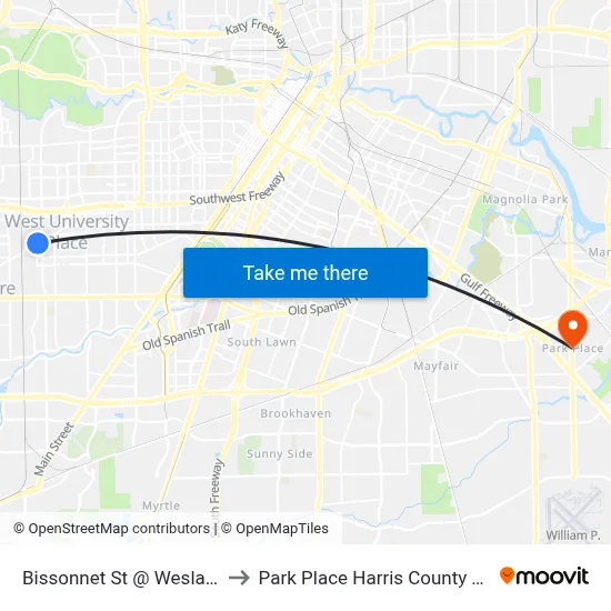 Bissonnet St @ Weslayan St to Park Place Harris County TX USA map