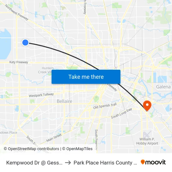 Kempwood Dr @ Gessner Rd to Park Place Harris County TX USA map