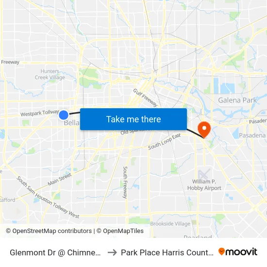 Glenmont Dr @ Chimney Rock Rd to Park Place Harris County TX USA map