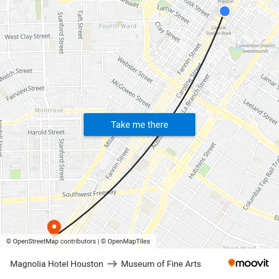 Magnolia Hotel Houston to Museum of Fine Arts map