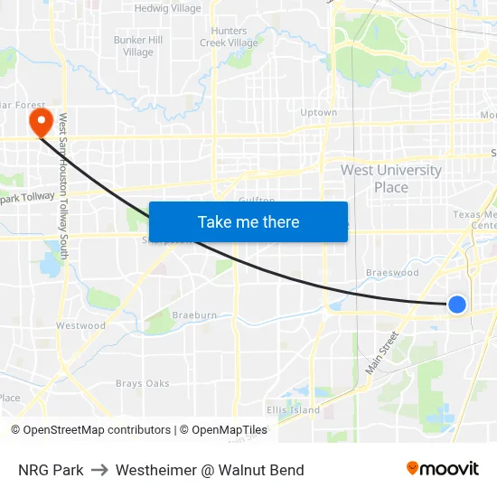 NRG Park to Westheimer @ Walnut Bend map