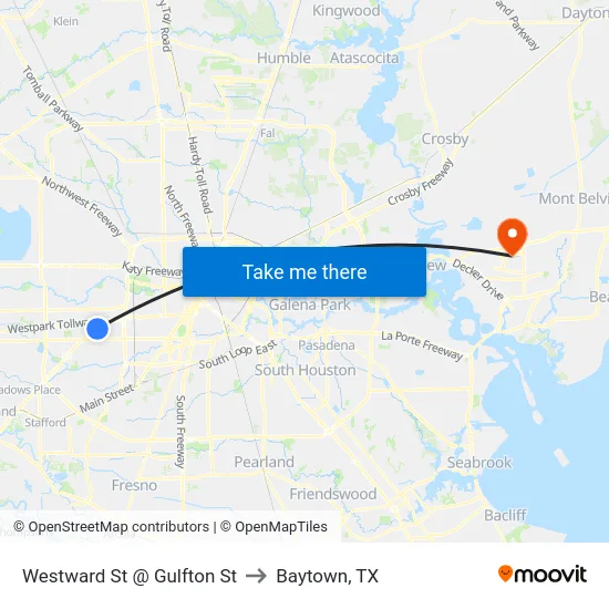Westward St @ Gulfton St to Baytown, TX map