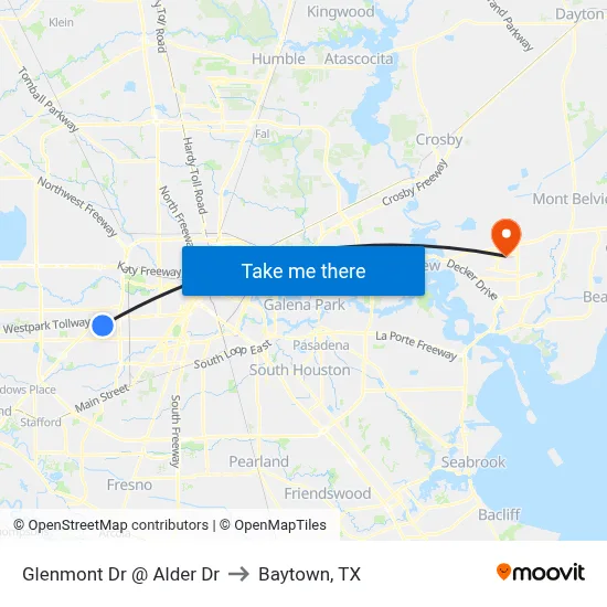 Glenmont Dr @ Alder Dr to Baytown, TX map