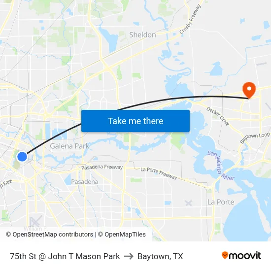 75th St @ John T Mason Park to Baytown, TX map