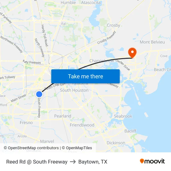 Reed Rd @ South Freeway to Baytown, TX map