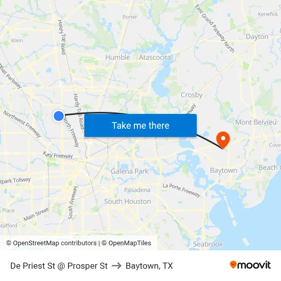 De Priest St @ Prosper St to Baytown, TX map