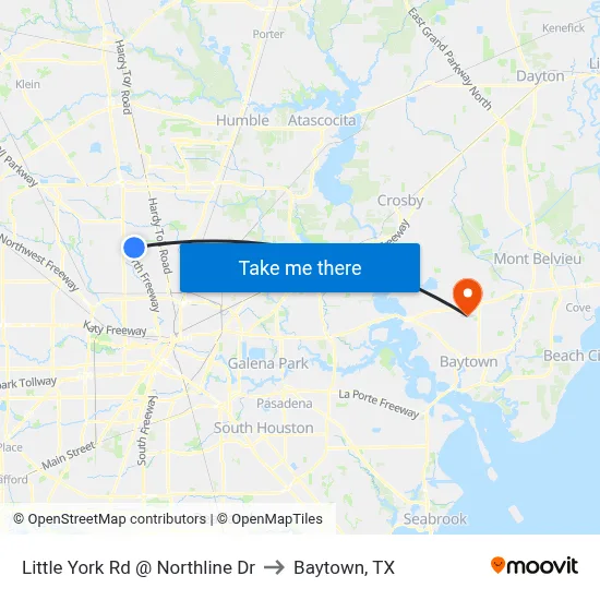 Little York Rd @ Northline Dr to Baytown, TX map
