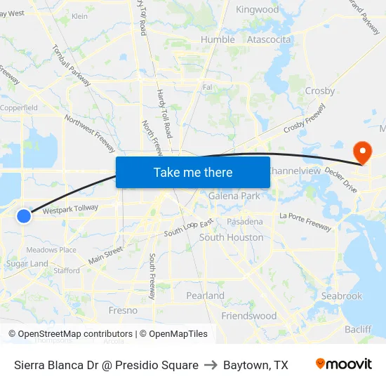Sierra Blanca Dr @ Presidio Square to Baytown, TX map