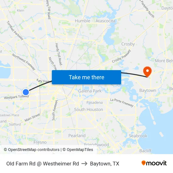 Old Farm Rd @ Westheimer Rd to Baytown, TX map