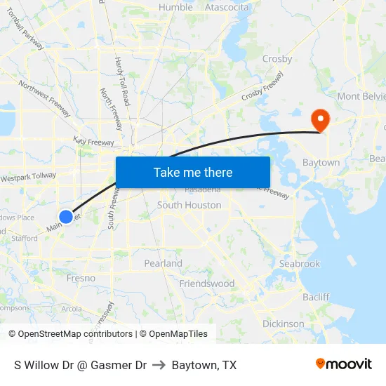 S Willow Dr @ Gasmer Dr to Baytown, TX map
