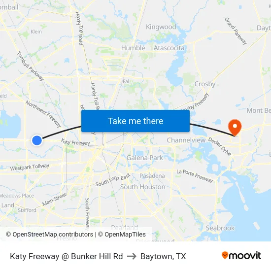 Katy Freeway @ Bunker Hill Rd to Baytown, TX map