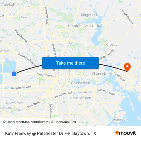 Katy Freeway @ Patchester Dr to Baytown, TX map