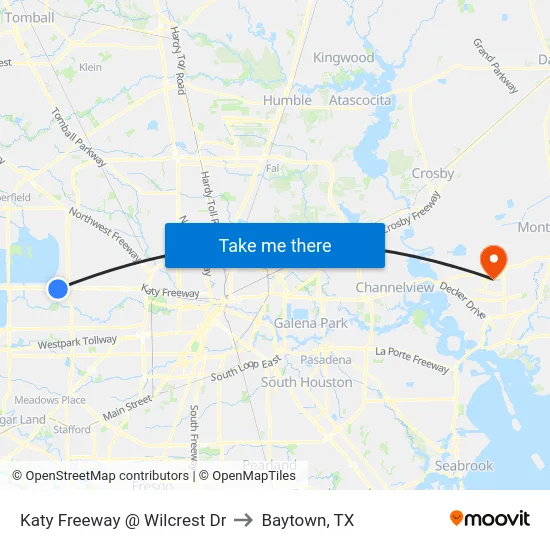 Katy Freeway @ Wilcrest Dr to Baytown, TX map