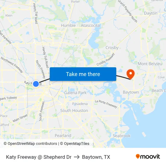 Katy Freeway @ Shepherd Dr to Baytown, TX map