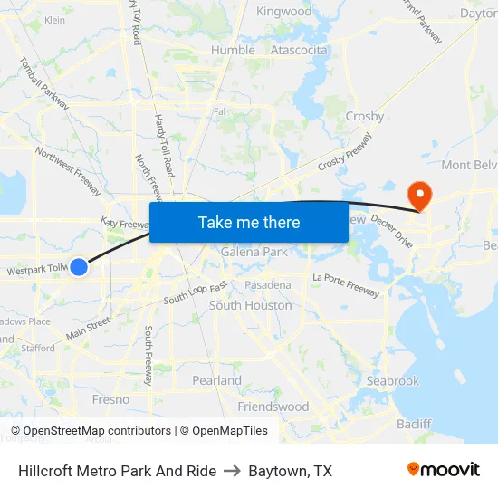 Hillcroft Metro Park And Ride to Baytown, TX map