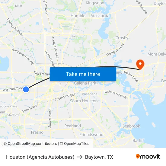 Houston (Agencia Autobuses) to Baytown, TX map