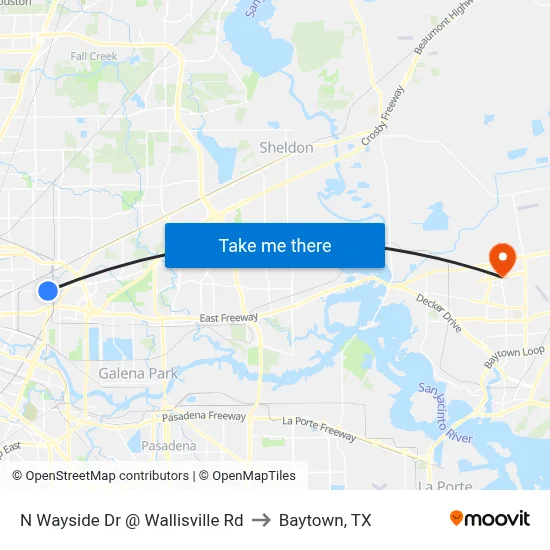 N Wayside Dr @ Wallisville Rd to Baytown, TX map