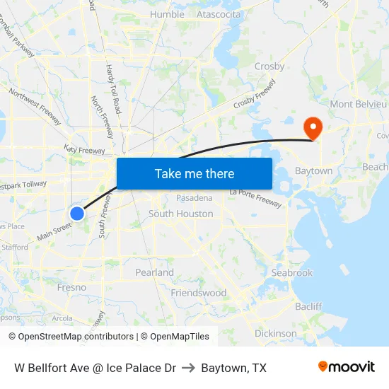W Bellfort Ave @ Ice Palace Dr to Baytown, TX map