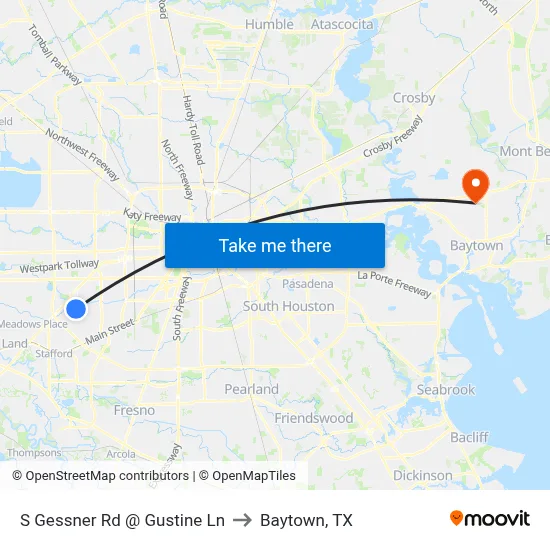 S Gessner Rd @ Gustine Ln to Baytown, TX map