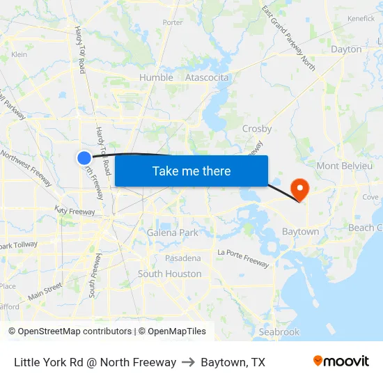 Little York Rd @ North Freeway to Baytown, TX map