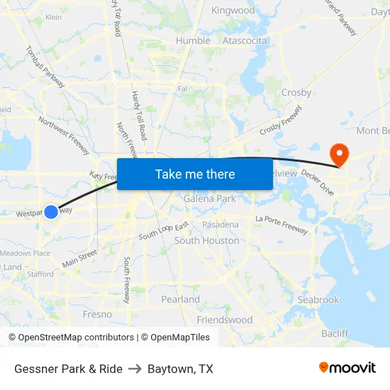 Gessner Park & Ride to Baytown, TX map
