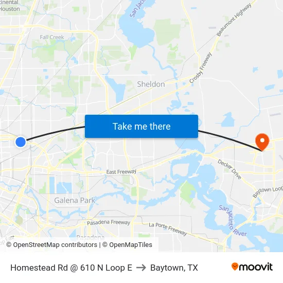 Homestead Rd @ 610 N Loop E to Baytown, TX map