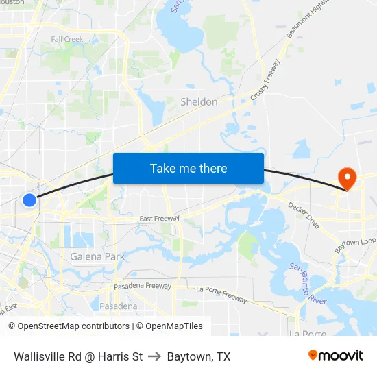 Wallisville Rd @ Harris St to Baytown, TX map