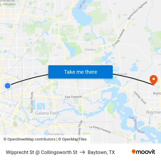 Wipprecht St @ Collingsworth St to Baytown, TX map