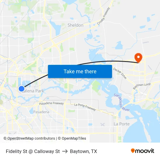 Fidelity St @ Calloway St to Baytown, TX map