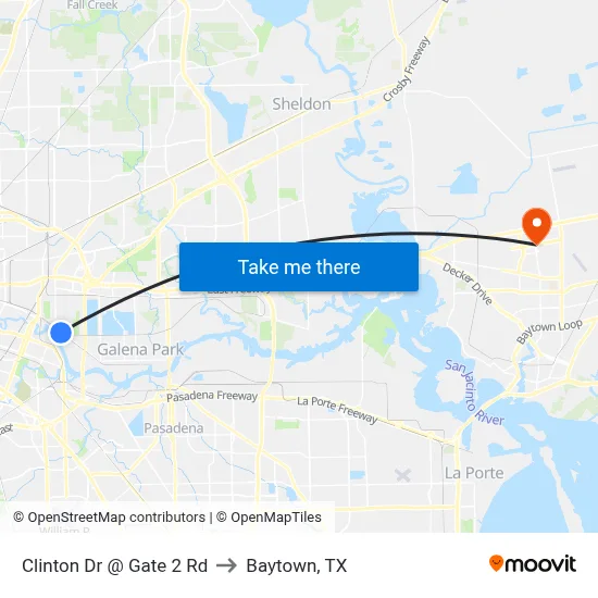 Clinton Dr @ Gate 2 Rd to Baytown, TX map