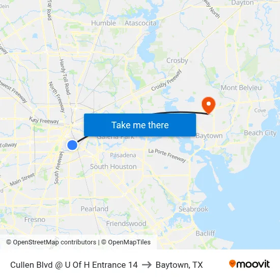 Cullen Blvd @ U Of H Entrance 14 to Baytown, TX map