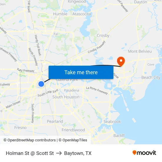 Holman St @ Scott St to Baytown, TX map