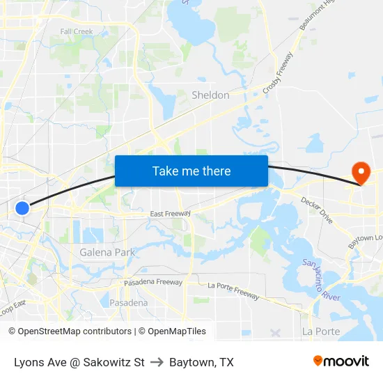 Lyons Ave @ Sakowitz St to Baytown, TX map