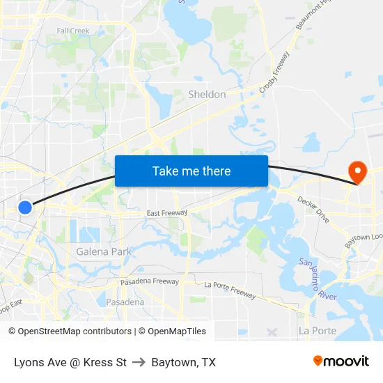 Lyons Ave @ Kress St to Baytown, TX map