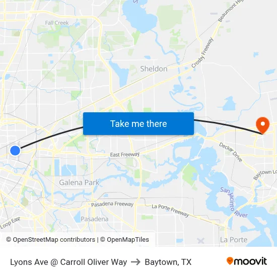 Lyons Ave @ Carroll Oliver Way to Baytown, TX map