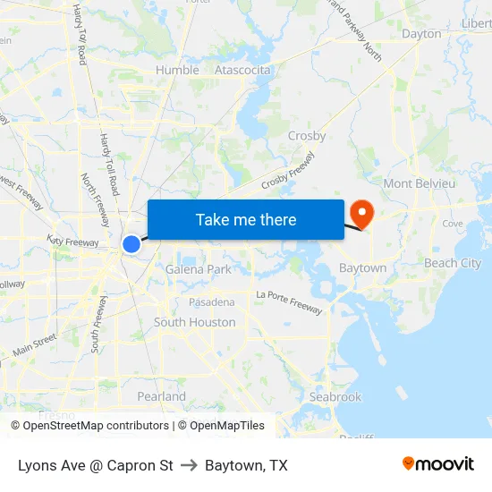 Lyons Ave @ Capron St to Baytown, TX map