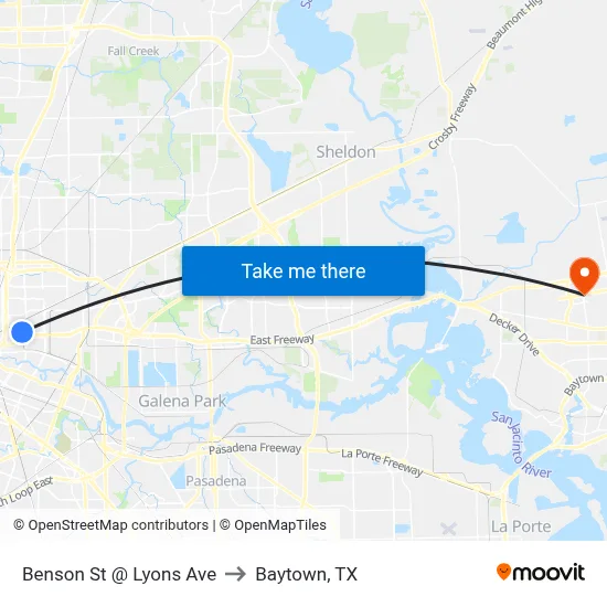 Benson St @ Lyons Ave to Baytown, TX map