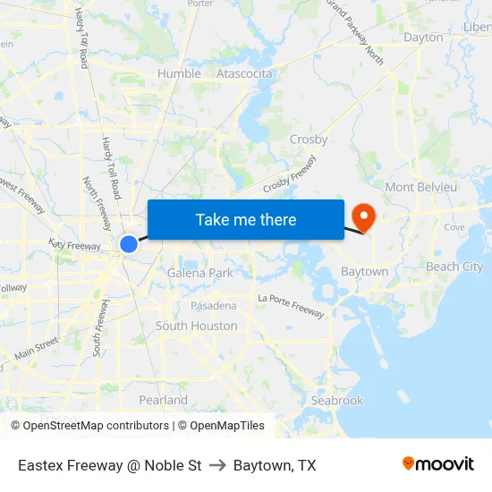 Eastex Freeway @ Noble St to Baytown, TX map