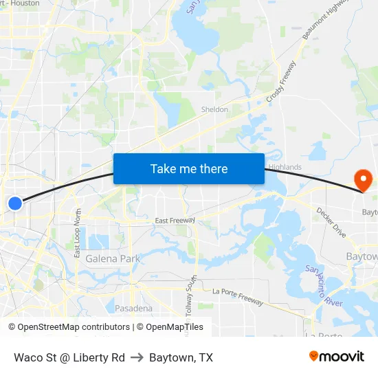 Waco St @ Liberty Rd to Baytown, TX map